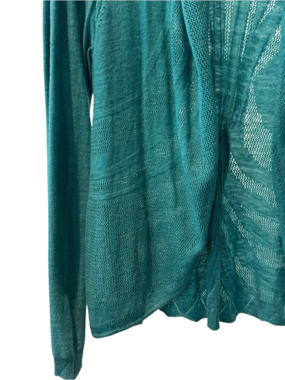 Angel Of The North Brushed-Horizon Open-Front Teal Cardigan Sweater - Picture 11 of 15